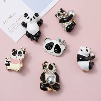 Sevimli Emaye İnci Bambu Panda Hayvan Broş Pins Kadınlar İçin Rhinestone Koala Yeni Moda Gömlek Elbise Sırt Çantası Takı Pin