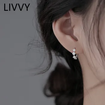 LIVVY Gümüş Renk Yeni Stil Kare Zirkon Hoop Küpe Kadınlar için Yüksek Kaliteli Zarif Zarif Kulak Takı