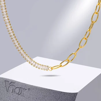 Vnox Lüks Bling AAA + Kübik Zirkonya Gerdanlık Kolye Kadınlar için Parti Hediye Takı, altın Rengi Paslanmaz Çelik boyunluk 35cm