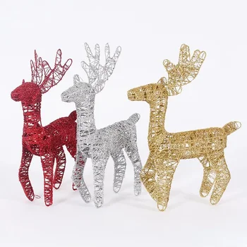 Noel Geyik Sepeti Süs Mini Ren Geyiği Elk Masaüstü Süs Ferforje Altın gümüş Kızak Arabası Masa Figürleri Süsler
