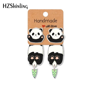 2021 Yeni Sevimli Panda Bambu Akrilik düğme küpe Hayvan Kırmızı Panda Epoxys Reçine Takı El Yapımı Ürünler Hediyeler Kız