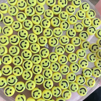 100 ADET Akrilik Boncuk Su Yıkama Gülümseme Boncuk Takı Yapımı için Oblate DIY Takı Aksesuarları Malzeme Mektup Dize Boncuk