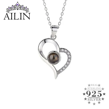 AILIN Özelleştirilmiş Gümüş 925 Fotoğraf Projeksiyon Kolye Kadınlar için Kalp Şekli Özel Resim Kolye Kolye Severler Hediyeler