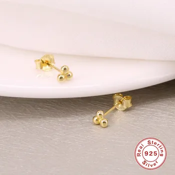 TARAYICI Minimalist 925 Ayar Gümüş Üç top düğme küpe Kadınlar Takı için Küçük Nokta Küçük Küpe Kore Piercing Küpe
