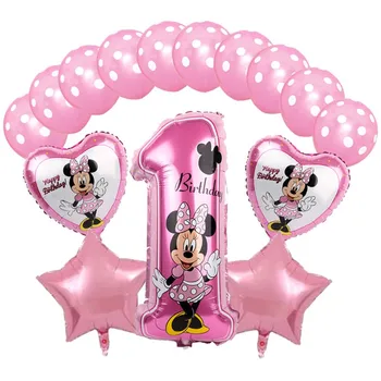 Mickey Minnie Folyo Balonlar 1st Doğum Günü Partisi Süslemeleri Çocuklar Balon Numarası 1 Globos Nokta Lateks çocuk Oyuncak Bebek Duş Kız