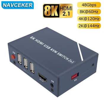 8K HDMI uyumlu Splitter 4K Anahtarı KVM anahtarı USB 2 in1 Switcher bilgisayar monitörü İçin Klavye Ve Fare EDID / HDCP Yazıcı