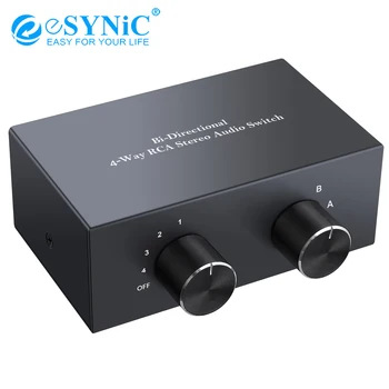 ESYNiC 4 Yönlü Stereo Çift Yönlü Ses Değiştirici 2x4 4x2 L/R Ses Kanalı RCA Splitter Anahtarı Seçici DVD Hoparlör