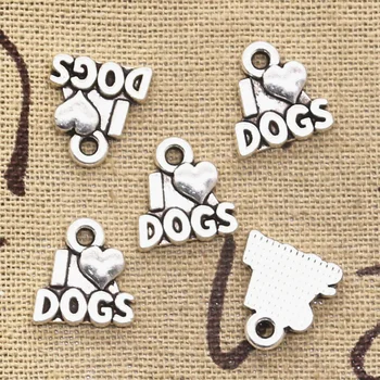 25 adet Charms Köpekleri Seviyorum 13x12mm El Yapımı Zanaat Kolye Yapımı fit, Vintage Tibet Bronz Gümüş renk, DIY Bilezik Kolye İçin