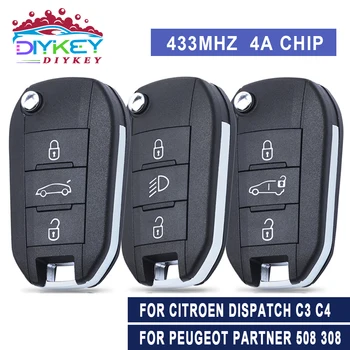 Araba Uzaktan Anahtar Peugeot Partner 3008 308 508 Citroen C3 C4 Kaktüs 4A AES Çip 433.92 MHz FSK Flip Akıllı Kontrol HU83 Bıçak