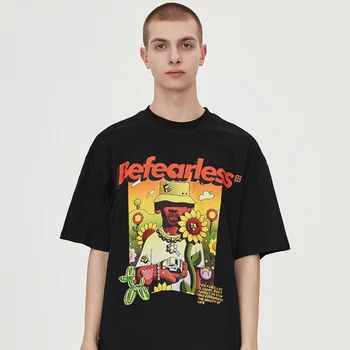 Hip Hop Streetwear harajuku tişört Çiçek Arı Mektup Adam baskı t-shirt Erkekler 2022 Yaz Kısa Kollu Pamuklu Rahat T Shirt Siyah
