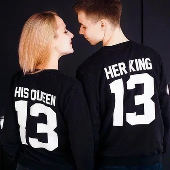 BKLD Kadın Erkek Severler 2019 Moda Sonbahar Sevgililer Gömlek Uzun Kollu Üstleri Onun Kraliçe Onun Kral 13 Çift Elbise T Gömlek Casual