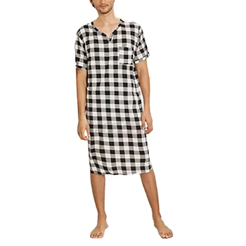 Erkek Kafes Kısa Kollu Bornoz V Yaka Üst Gömlek Nightshirt Pijama Rahat Ev Giyim Eşcinsel Pijama Gecelik Seksi Loungewear