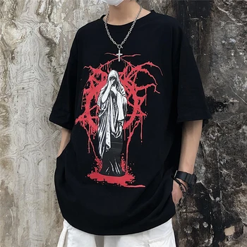 Yaz Y2k Erkek T-shirt Punk Harajuku Koyu Gevşek Goth Vintage Tops Gömlek kısa kollu bluz Rahat Moda Pamuk erkek giyim