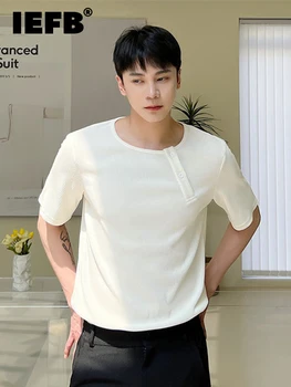 IEFB Hattı Kumaş erkek Üst Yaz Trendi Açık Yaka Düz Renk 2023 Yeni Kore Moda Yuvarlak Boyun Basit Genç 9A3148