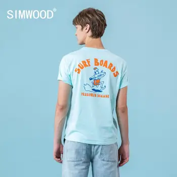 SIMWOOD karton baskı t-shirt erkekler moda ınce %100 % pamuk serin artı boyutu yüksek kaliteli en rahat tatil tshirt