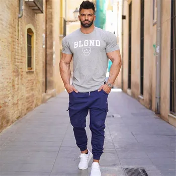 Yeni erkek Pamuk Sıska T-shirt Spor Vücut Geliştirme Kısa kollu gömlek Spor Egzersiz Tee Üstleri Erkek Yaz Rahat Baskı Giyim