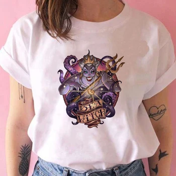 Disney Kötü Ursula Baskı T-shirt Beyaz Rahat Yaz Kız Büyük Boy Üst Tee Yeni Moda Avrupa T Shirt Kadın Yüksek Sokak