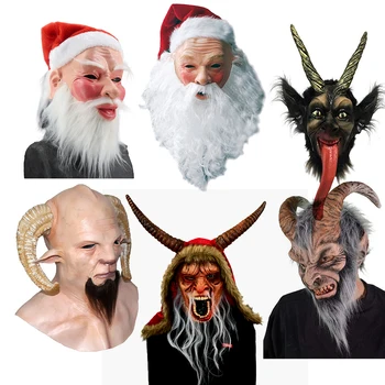 Noel Krampus Maskesi, Gerçekçi Noel Noel Baba Maskesi Lateks Noel Kostüm Maske Kostüm Partisi