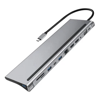 4K 12Port C tipi adaptör HUB USB 3.1 çift HDMI uyumlu Splitter Laptop için