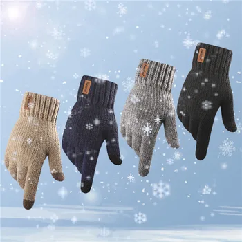 Kış dokunmatik ekran eldiveni Erkekler Kadınlar Tam Parmak Taklit Yün Sıcak Elastik Örme Eldivenler Kalın Tığ Eldivenler Yeni Varış
