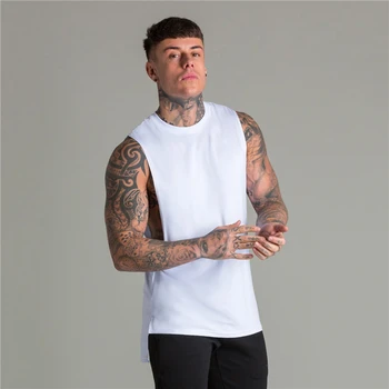 Uzatın Kesim Spor Salonu Spor Vücut Geliştirme Tankı Üstleri Erkekler Moda Hip Hop egzersiz kıyafeti Gevşek Açık Yan Kolsuz Gömlek Yelek