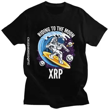 Sürme Ay Dalgalanma XRP Kripto T Shirt Erkekler İçin Pamuk Tshirt Eğlence Tee Bitcoin Astronot T-Shirt Giyim