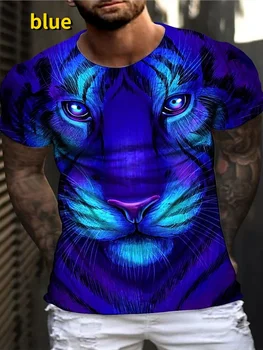 Çift hayvan Kaplan / aslan 3D baskı T-shirt moda Rahat kısa Kollu Komik Tee Tops
