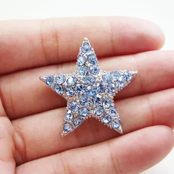 Küçük Boy Benzersiz Mavi Pentagram Kadın Broş Pin Yıldız Rhinestone Kristal
