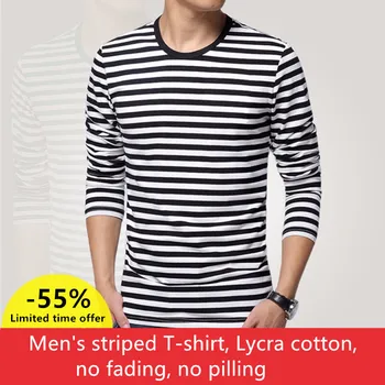 Donanma tarzı uzun kollu gömlek erkek T-shirt o-boyun şerit t shirt erkek gömlek donanma vintage temel %95 % pamuklu gömlek