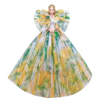 1/6 BJD Giysileri Sarı Yeşil Çiçek düğün elbisesi için barbie bebek Kıyafet Barbie Elbise Parti Kıyafeti 11.5