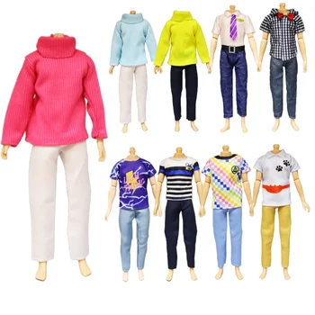 Moda 8 adet / takım Ken oyuncak bebek giysileri Günlük Dış Giyim 4 Tops +4 Şort Pantolon Bebek gündelik giyim Giysileri Barbie Ken Doğum Günü
