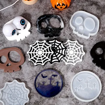 DIY Cadılar Bayramı Epoksi Reçine Kalıp Örümcek Ağı Kafatası Mezarlık Coaster silikon kalıp Takı Aracı Takı Aksesuarları