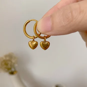 Paslanmaz Çelik 2022 Altın renk Aşk Kalp Hoop Küpe Tatlı Kolye Kulak Aksesuarları Moda Metal Kız Arkadaşı İçin Hediye
