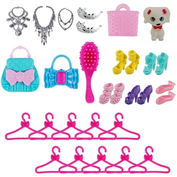 NK 35 Ürün / Set Bebek Aksesuarları Moda Askıları Çanta Ayakkabı Küpe İlmek Taç barbie bebek giyinmek bebek oyuncakları