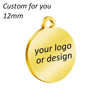 50 adet 12mm Logo Etiketleri - Lazer Kazınmış-özel tasarım veya logo - Paslanmaz Çelik Gravür Yuvarlak Takılar Daire Kolye Etiketleri