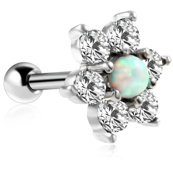 1 ADET Çelik 16G Prong kristal cevheri Opal düğme küpe Opal Çiçek Kulak Kıkırdak Tragus Helix Piercing Küpe göbek takısı