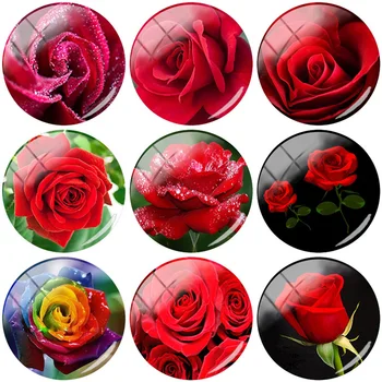 TAFREE Gül Kırmızı Çiçekler 12mm/15mm / 16mm / 18mm / 20mm / 25mm Fotoğraf Cam Cabochon Dome Düz Geri DIY Takı Bulguları Yapma RS01