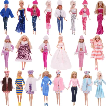 2 Takım Barbie oyuncak bebek giysileri Peluş Ceket Kış Sıcak Takım Elbise için 11.8 inç Barbie Elbise Aksesuarları Mermaid Etek Şapka 1/6 BJD Bebek
