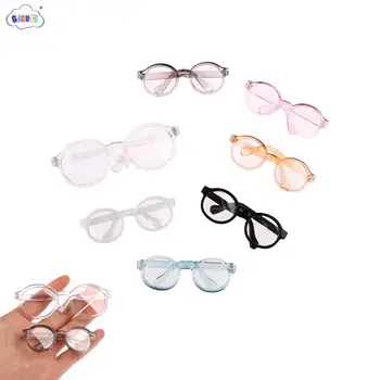 Sevimli Peluş Bebek Gözlük Aksesuarları Yuvarlak Çerçeve Minyatür 6.5 / 9.5 cm Gözlük Şeffaf Lens Şeker Renk Çocuk Oyuncakları Sıcak Satış
