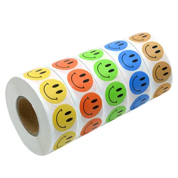 500 Adet/rulo Gülen Yüz Sticker Çocuklar için Ödül Etiket Sarı Nokta Etiketleri Mutlu Gülümseme Yüz İfadesi yapışkan etiket Hediye