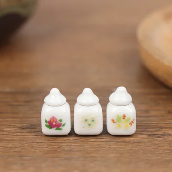 3 adet 1: 12 Dollhouse Mini Seramik Gıda Kutuları mutfak seramiği Minyatür Aksesuarları Porselen Yemek Kavanoz Bebek Mutfak Dekorasyon