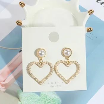 Charmsmic İnci Kalp Dangle Küpe Kadınlar İçin Geometrik Yeni Kore Moda Bayan Düğün Kulak Takı Toptan 2023