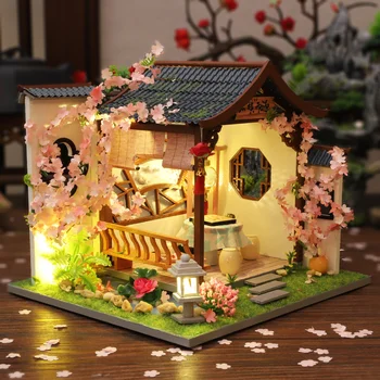 Yeni DIY Ahşap Dollhouse Minyatür Manzara Mobilya Çin Loft Bebek Evleri Oyuncak Monte Çocuk doğum günü hediyesi Casa