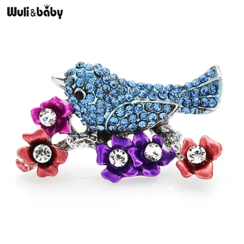 Wuli ve bebek Kalmak Şube Taklidi Kuş Broş Kadınlar İçin Tasarımcı 2 renkli Güzel Kuş Çiçek Parti Rahat Broş Pin Hediyeler