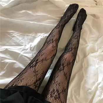 Çiçek Dantel Külotlu Çorap Lolita Oymak Kawaii Siyah Japon Tarzı Seksi See-Through Fishnet Vintage Tayt Çorap