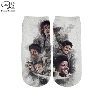 PLstar Cosmos Drop Shipping Michael Jackson 3D Baskılı Kadın / erkek / erkek / kız Harajuku Renkli rahat fit Kısa Ayak Bileği Çorap Tarzı-1