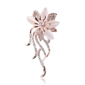Opal Taş Çiçek Broş Pin Kadın Konfeksiyon Giyim Elbise Düğün Parti Aksesuarları Takı Broş Rhinestone Pin