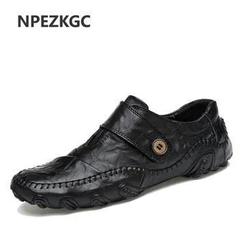 NPEZKGC Moda İngiliz Tarzı Erkekler Nedensel Ayakkabı Hakiki Deri Kayma Erkekler Ayakkabı Yüksek Kalite Loafers adam Ayakkabı Zapatos Hombre