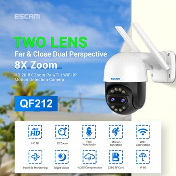 ESCAM QF212 HD 4MP 2K 8X Zoom Çift Lens PT Wifi IP Dome Kamera AI İnsansı Otomatik İzleme Ev Güvenlik CCTV monitörü Kameralar