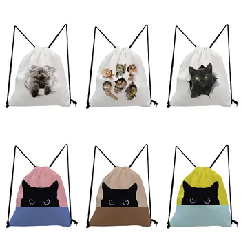 Karikatür Kedi Baskı İpli Çanta Unisex omuz çantası Günlük Kullanışlı Mağaza Çantaları Erkek okul sırt çantası Büyük Kapasiteli Yumuşak Sırt çantası